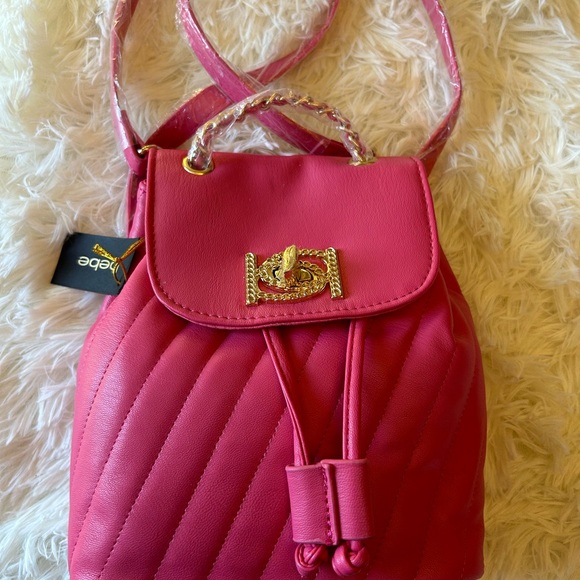 Bebe Pink Quilted Backpack with Gold Details - Picture 4 of 6